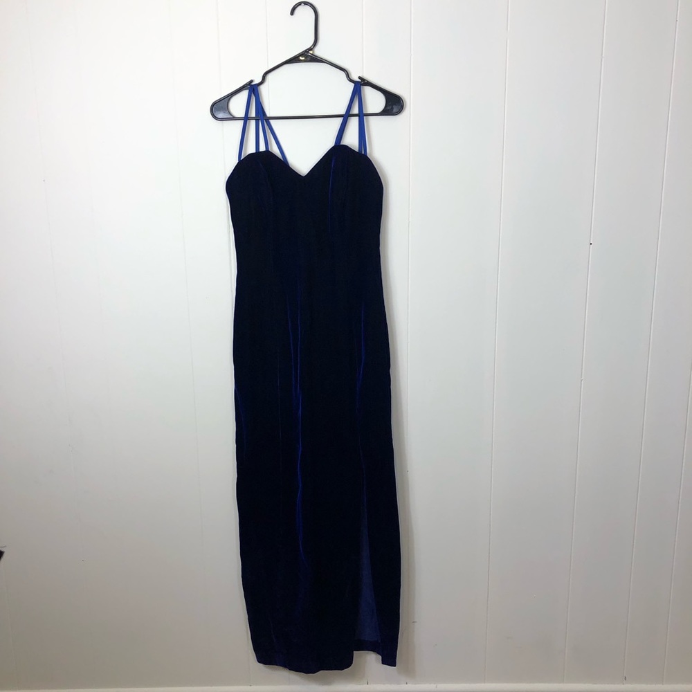 Vintage Blue Velvet Maxi Dress Sz S